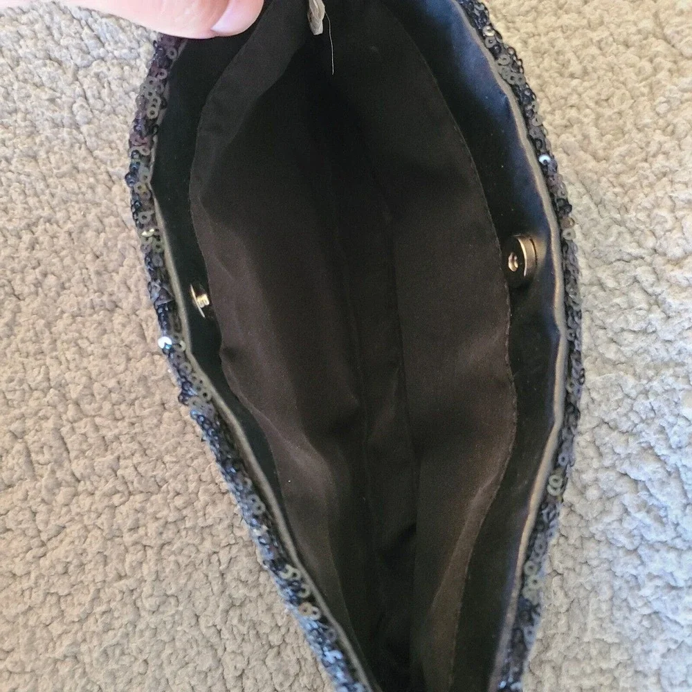 Victoria's Secret Make‎ Up Bag Black Sequin Shiney Faux Leather Snap Button